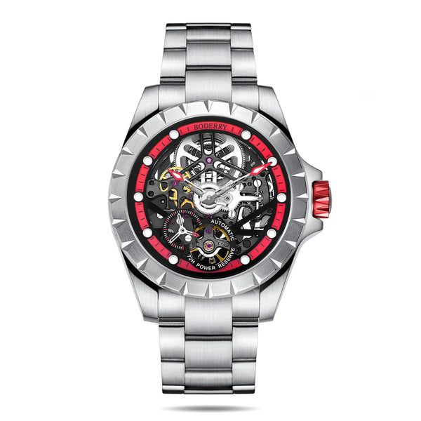 Boderry Windmill Men's Skeleton Watch – Automatic Mechanical Waterproof Sports Wristwatch, Stylish Fashion Timepiece