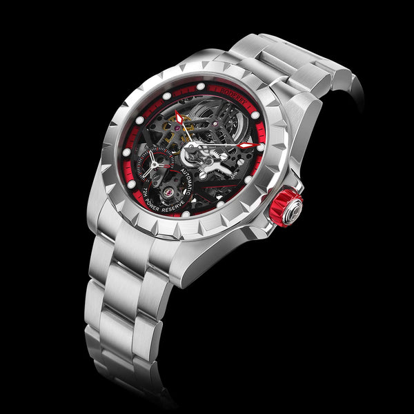 Boderry Windmill Men's Skeleton Watch – Automatic Mechanical Waterproof Sports Wristwatch, Stylish Fashion Timepiece