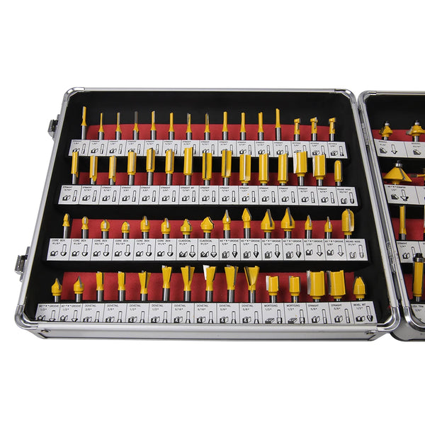 The ALLSOME 100Pcs/Set HT1192 is a comprehensive router bit kit featuring 1/4 inch shank tungsten carbide bits, ideal for woodworking and milling tasks. It’s designed for both DIYers and professionals seeking versatility an
