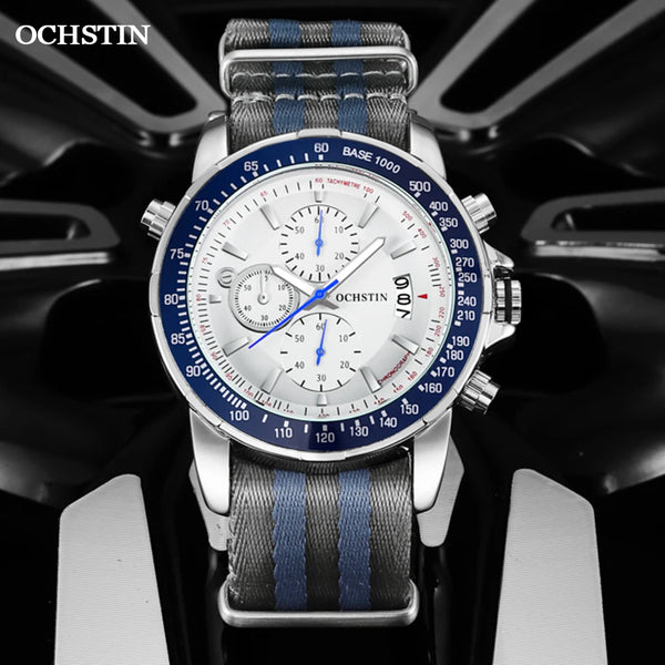 2025 OCHSTIN Pilot Watch – Men’s Military Quartz Chronograph, Waterproof, Nylon-Leather Strap, Sports Wristwatch