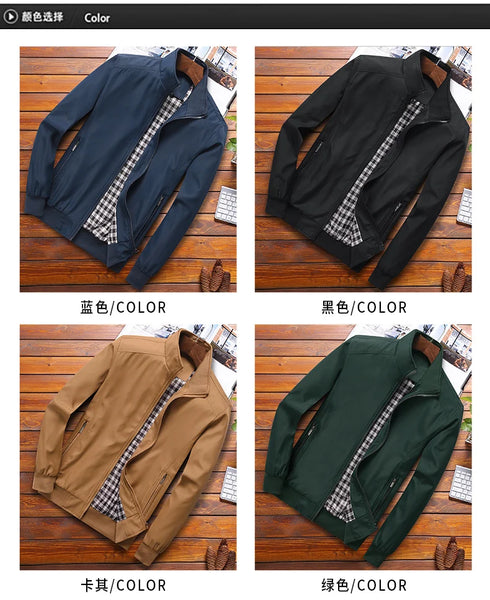 025 Men's Slim Fit Bomber Jacket M-8XL – Lightweight Baseball Style Windbreaker Coat, Casual Spring Autumn Outerwear, Solid Color Zip-Up Overcoat