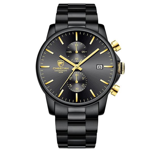 New CHEETAH Men Watch Luxury Brand Business Black Quartz Watches Mens Waterproof Chronograph Sport Wristwatch Date Male Clock