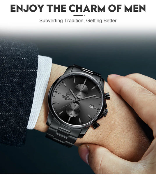 New CHEETAH Men Watch Luxury Brand Business Black Quartz Watches Mens Waterproof Chronograph Sport Wristwatch Date Male Clock