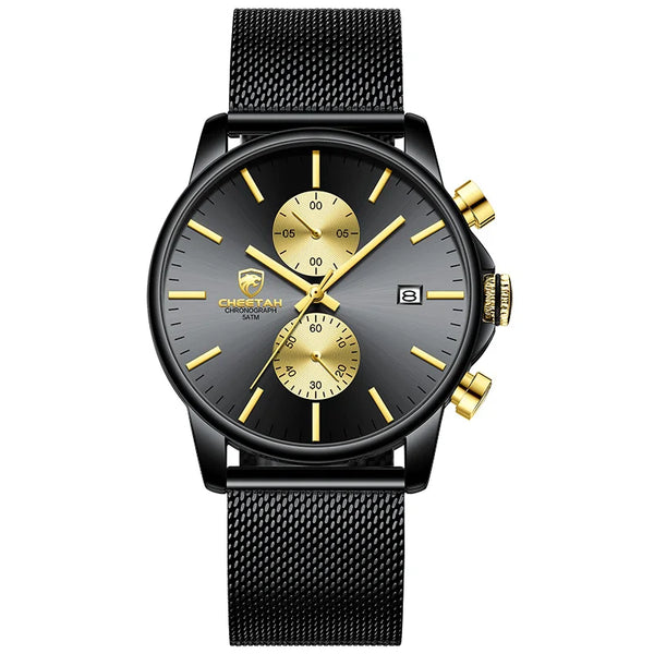 New CHEETAH Men Watch Luxury Brand Business Black Quartz Watches Mens Waterproof Chronograph Sport Wristwatch Date Male Clock