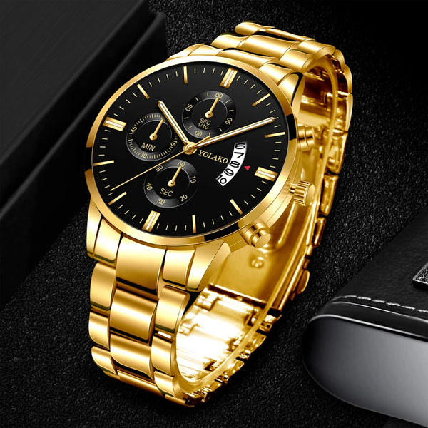Luxury Fashion Men Steel Watch Calendar Quartz Wristwatch Chain Bracelet Business Watches Man Clock for Men Relogio Masculino