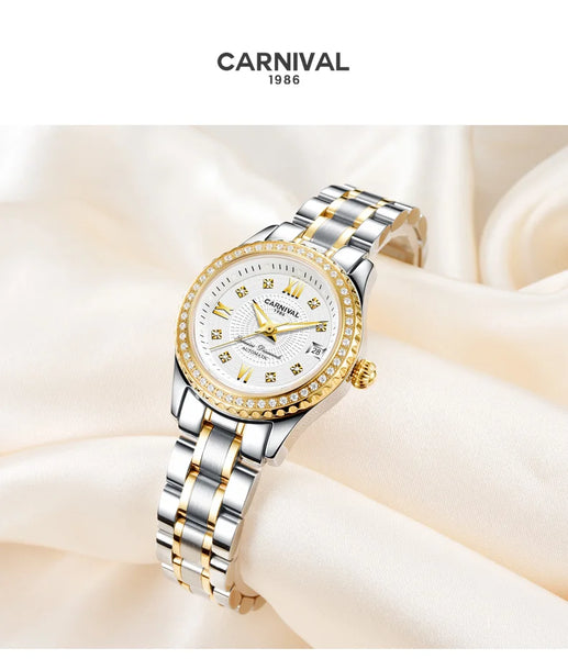 CARNIVAL Brand Luxury Wrist Watches for Women Ladies Waterproof Sapphire Automatic Mechanical Wristwatch Luminous Montre Femme