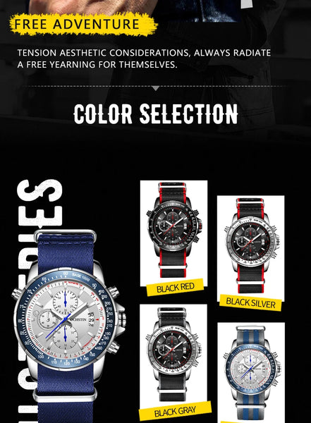 2025 OCHSTIN Pilot Watch – Men’s Military Quartz Chronograph, Waterproof, Nylon-Leather Strap, Sports Wristwatch