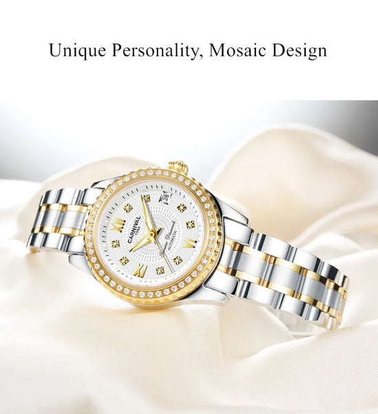 CARNIVAL Brand Luxury Wrist Watches for Women Ladies Waterproof Sapphire Automatic Mechanical Wristwatch Luminous Montre Femme