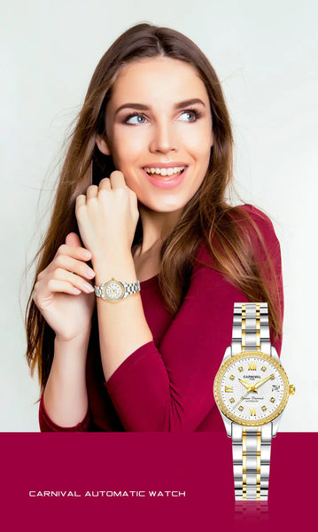 CARNIVAL Brand Luxury Wrist Watches for Women Ladies Waterproof Sapphire Automatic Mechanical Wristwatch Luminous Montre Femme