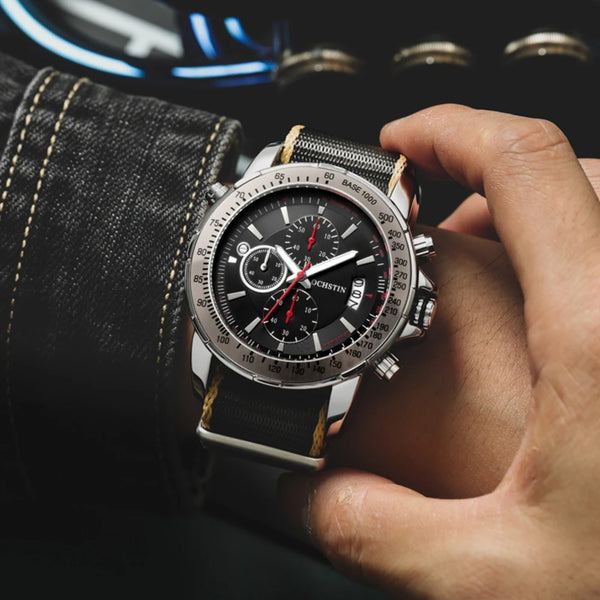 2025 OCHSTIN Pilot Watch – Men’s Military Quartz Chronograph, Waterproof, Nylon-Leather Strap, Sports Wristwatch
