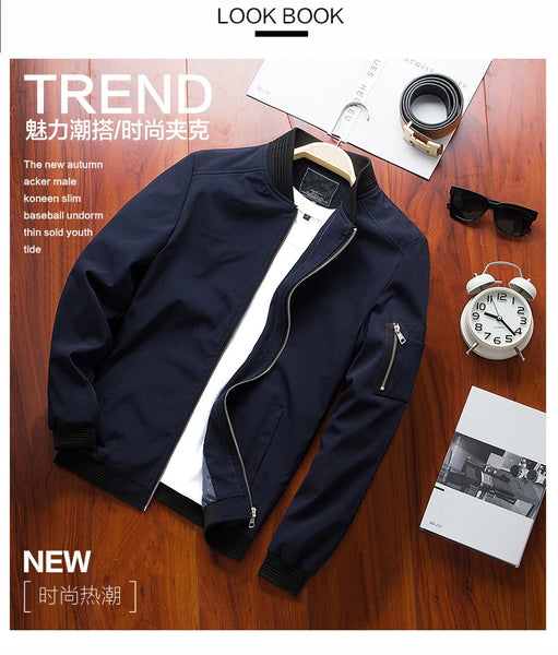 Men's Slim Fit Baseball Bomber Jacket – Lightweight Windbreaker with Zipper, Long Sleeve Casual Outerwear