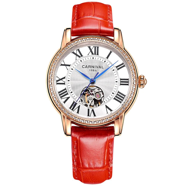 CARNIVAL Women’s Automatic Watch – Skeleton Dial, Sapphire, Waterproof, Japan Movement, Luxury Swiss Brand C8052L