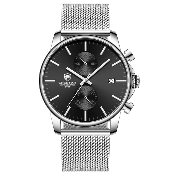 New CHEETAH Men Watch Luxury Brand Business Black Quartz Watches Mens Waterproof Chronograph Sport Wristwatch Date Male Clock
