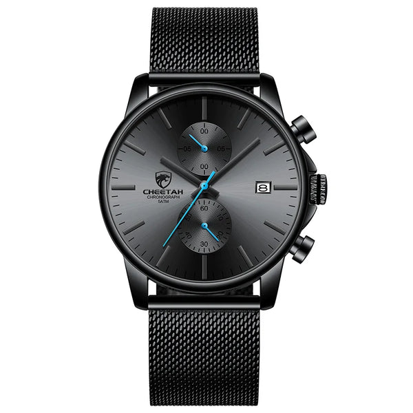 New CHEETAH Men Watch Luxury Brand Business Black Quartz Watches Mens Waterproof Chronograph Sport Wristwatch Date Male Clock