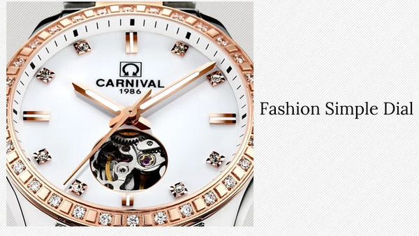 CARNIVAL Women’s Gold Automatic Watch – Tourbillon, Sapphire, Waterproof Stainless Steel, Elegant Reloj Mujer