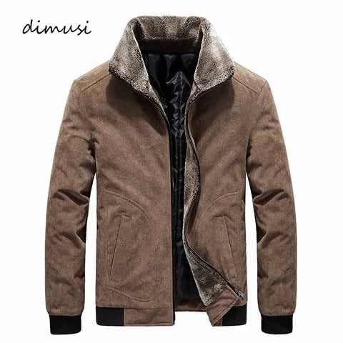 DIMUSI Winter Men's Bomber Jackets Casual Male Fur Collar Windbreaker Jacket Mens Fleece Warm Slim Corduroy Jackets Clothing 6XL