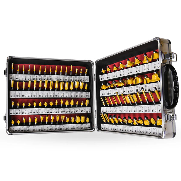 The ALLSOME 100Pcs/Set HT1192 is a comprehensive router bit kit featuring 1/4 inch shank tungsten carbide bits, ideal for woodworking and milling tasks. It’s designed for both DIYers and professionals seeking versatility an