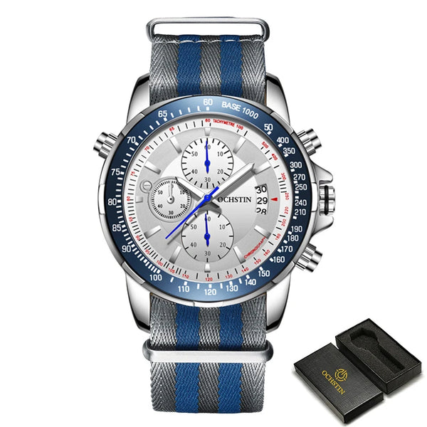 2025 OCHSTIN Pilot Watch – Men’s Military Quartz Chronograph, Waterproof, Nylon-Leather Strap, Sports Wristwatch