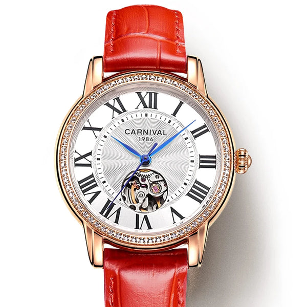 CARNIVAL Women’s Automatic Watch – Skeleton Dial, Sapphire, Waterproof, Japan Movement, Luxury Swiss Brand C8052L