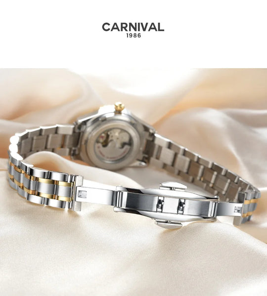 CARNIVAL Brand Luxury Wrist Watches for Women Ladies Waterproof Sapphire Automatic Mechanical Wristwatch Luminous Montre Femme