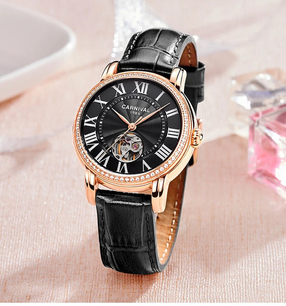 CARNIVAL Women’s Automatic Watch – Skeleton Dial, Sapphire, Waterproof, Japan Movement, Luxury Swiss Brand C8052L