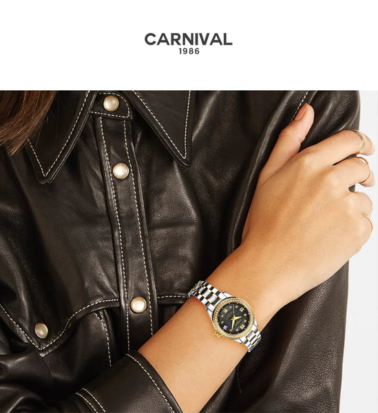 CARNIVAL Brand Luxury Wrist Watches for Women Ladies Waterproof Sapphire Automatic Mechanical Wristwatch Luminous Montre Femme
