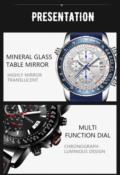 2025 OCHSTIN Pilot Watch – Men’s Military Quartz Chronograph, Waterproof, Nylon-Leather Strap, Sports Wristwatch