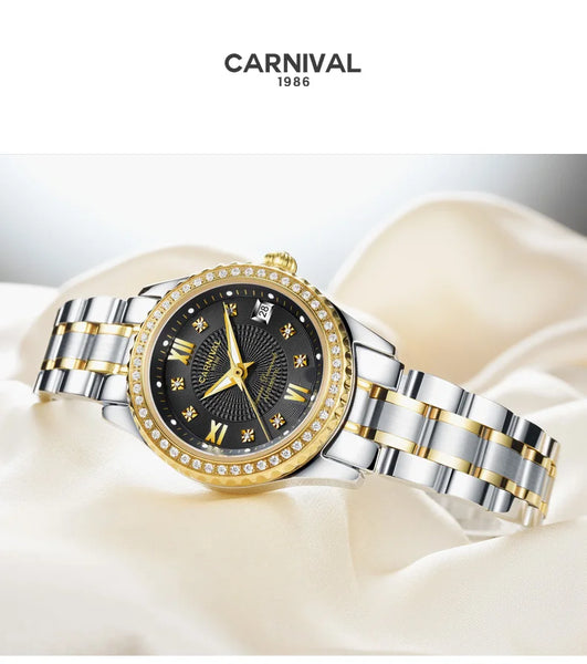 CARNIVAL Brand Luxury Wrist Watches for Women Ladies Waterproof Sapphire Automatic Mechanical Wristwatch Luminous Montre Femme