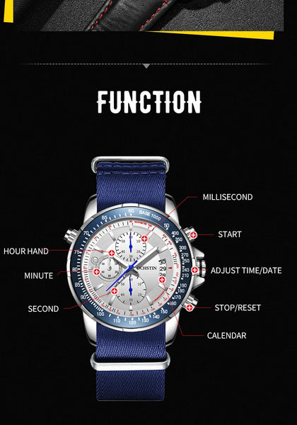 2025 OCHSTIN Pilot Watch – Men’s Military Quartz Chronograph, Waterproof, Nylon-Leather Strap, Sports Wristwatch