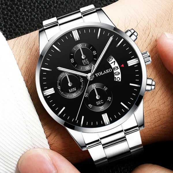 Luxury Fashion Men Steel Watch Calendar Quartz Wristwatch Chain Bracelet Business Watches Man Clock for Men Relogio Masculino