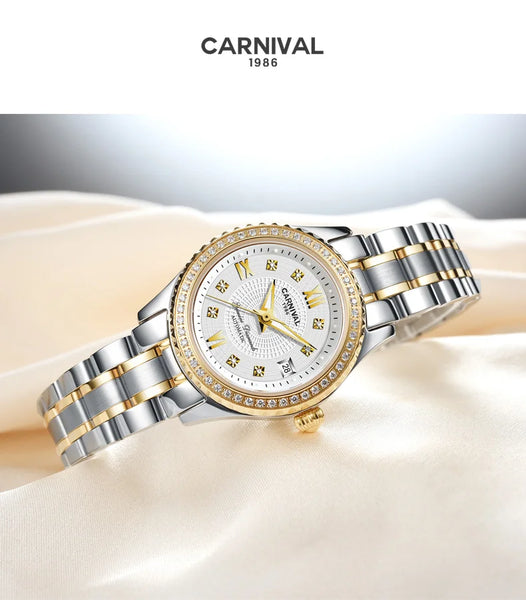 CARNIVAL Brand Luxury Wrist Watches for Women Ladies Waterproof Sapphire Automatic Mechanical Wristwatch Luminous Montre Femme