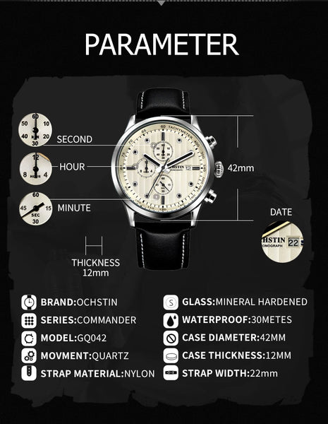 2025 OCHSTIN Men’s Military Watch – Quartz Chronograph, Waterproof, Luminous, Date, Luxury Wristwatch