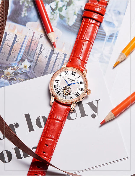 CARNIVAL Women’s Automatic Watch – Skeleton Dial, Sapphire, Waterproof, Japan Movement, Luxury Swiss Brand C8052L