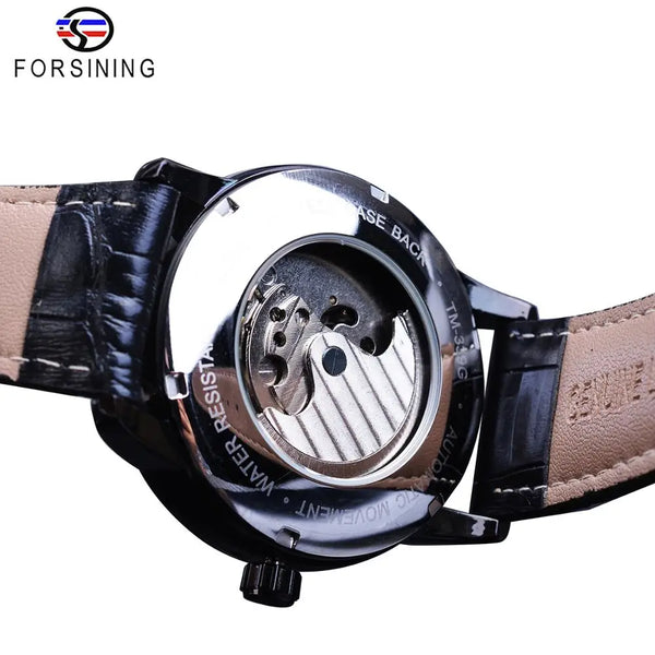 Forsining Men's Tourbillon Watch – Royal Blue Dial, Moonphase, Automatic Mechanical, Black Leather Strap,