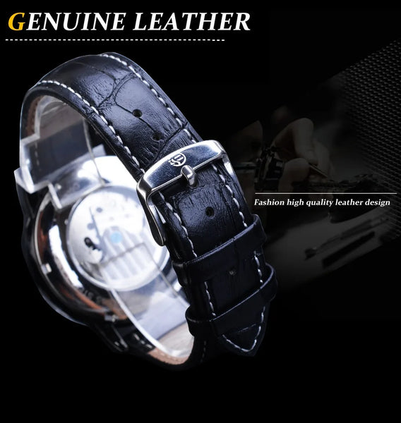 Forsining Men's Tourbillon Watch – Royal Blue Dial, Moonphase, Automatic Mechanical, Black Leather Strap,