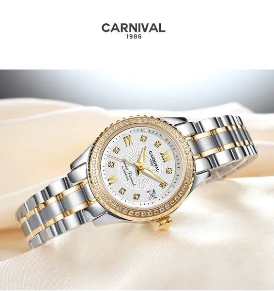 CARNIVAL Brand Luxury Wrist Watches for Women Ladies Waterproof Sapphire Automatic Mechanical Wristwatch Luminous Montre Femme