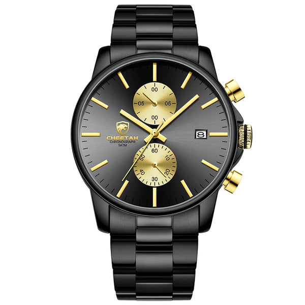 New CHEETAH Men Watch Luxury Brand Business Black Quartz Watches Mens Waterproof Chronograph Sport Wristwatch Date Male Clock