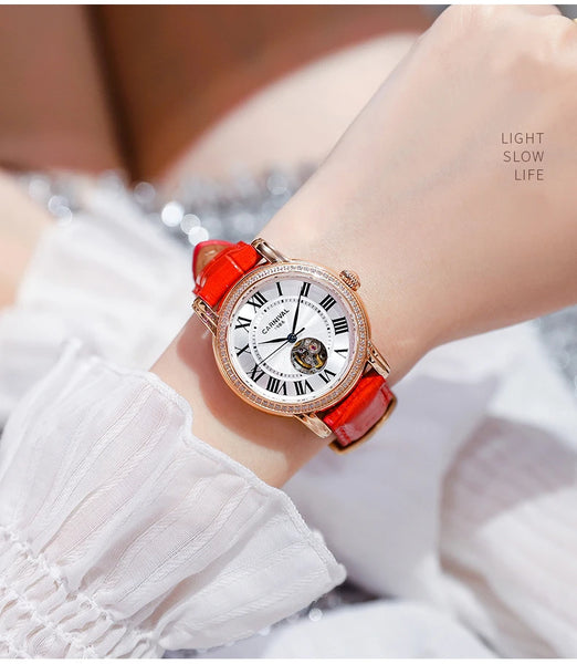 CARNIVAL Women’s Automatic Watch – Skeleton Dial, Sapphire, Waterproof, Japan Movement, Luxury Swiss Brand C8052L