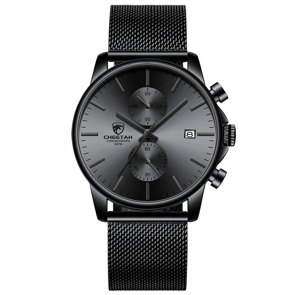New CHEETAH Men Watch Luxury Brand Business Black Quartz Watches Mens Waterproof Chronograph Sport Wristwatch Date Male Clock