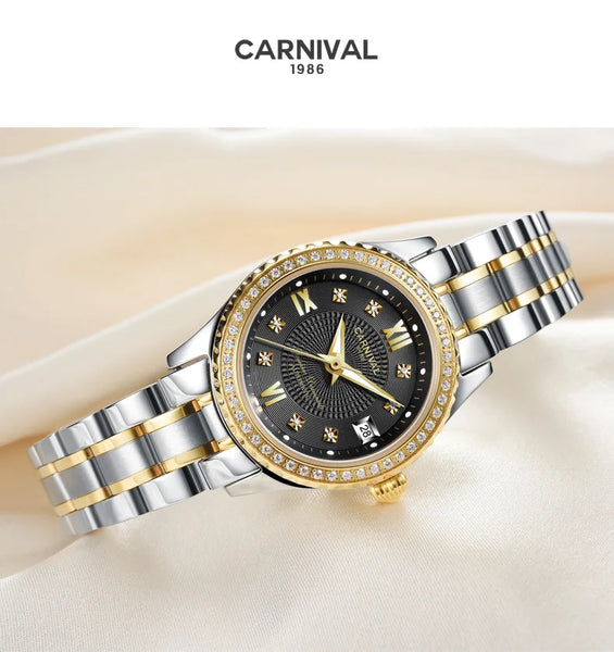 CARNIVAL Brand Luxury Wrist Watches for Women Ladies Waterproof Sapphire Automatic Mechanical Wristwatch Luminous Montre Femme