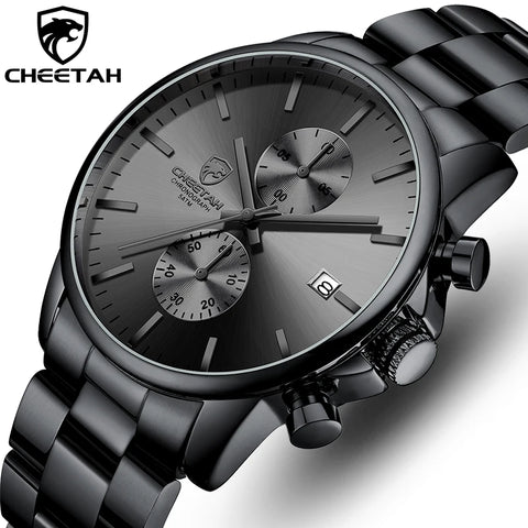 New CHEETAH Men Watch Luxury Brand Business Black Quartz Watches Mens Waterproof Chronograph Sport Wristwatch Date Male Clock