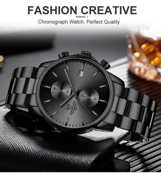New CHEETAH Men Watch Luxury Brand Business Black Quartz Watches Mens Waterproof Chronograph Sport Wristwatch Date Male Clock