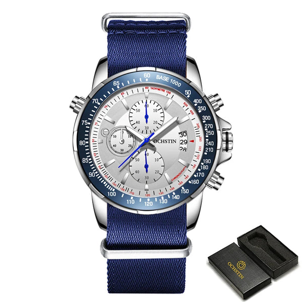 2025 OCHSTIN Pilot Watch – Men’s Military Quartz Chronograph, Waterproof, Nylon-Leather Strap, Sports Wristwatch
