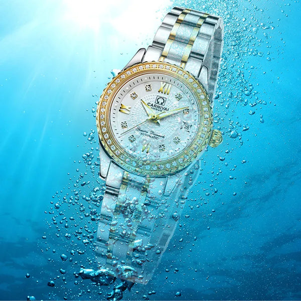 CARNIVAL Brand Luxury Wrist Watches for Women Ladies Waterproof Sapphire Automatic Mechanical Wristwatch Luminous Montre Femme