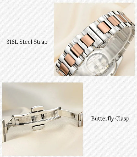 CARNIVAL Women’s Gold Automatic Watch – Tourbillon, Sapphire, Waterproof Stainless Steel, Elegant Reloj Mujer