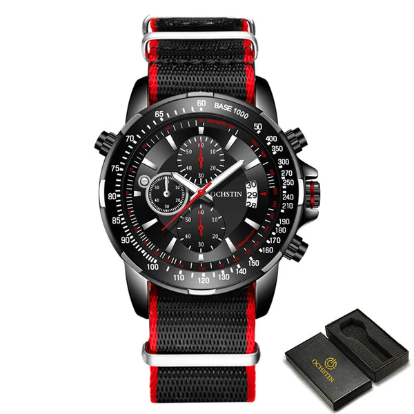 2025 OCHSTIN Pilot Watch – Men’s Military Quartz Chronograph, Waterproof, Nylon-Leather Strap, Sports Wristwatch