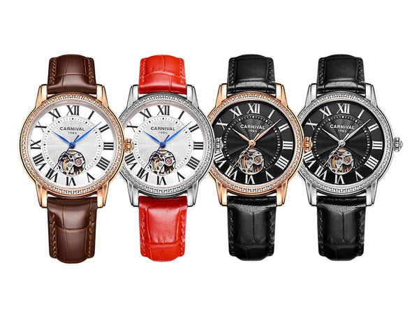 CARNIVAL Women’s Automatic Watch – Skeleton Dial, Sapphire, Waterproof, Japan Movement, Luxury Swiss Brand C8052L