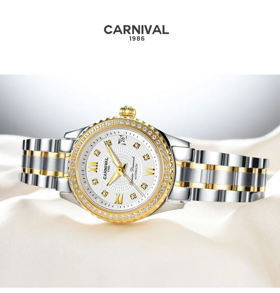 CARNIVAL Brand Luxury Wrist Watches for Women Ladies Waterproof Sapphire Automatic Mechanical Wristwatch Luminous Montre Femme