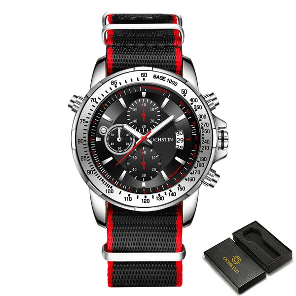 2025 OCHSTIN Pilot Watch – Men’s Military Quartz Chronograph, Waterproof, Nylon-Leather Strap, Sports Wristwatch