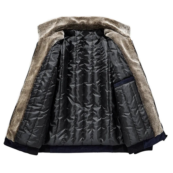 DIMUSI Winter Men's Bomber Jackets Casual Male Fur Collar Windbreaker Jacket Mens Fleece Warm Slim Corduroy Jackets Clothing 6XL